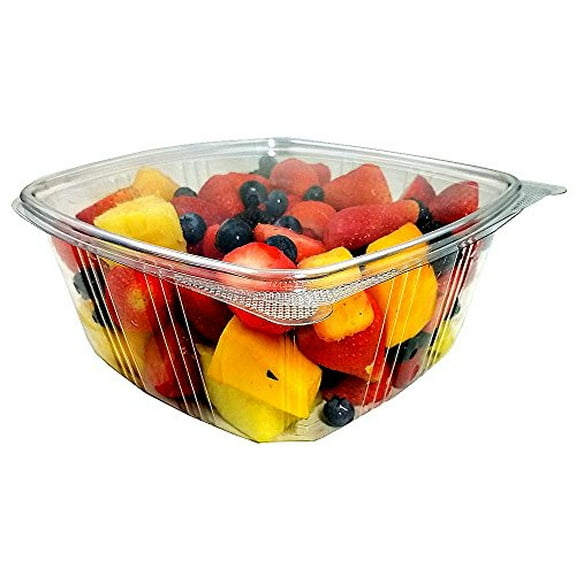 Koda Cup 64 oz. (Gallon-Size) RPET Clear Plastic Hinged Lid Deli Meal Prep Fruit Salad Display Food Storage Containers 100% BPA Free (Pack of 50)