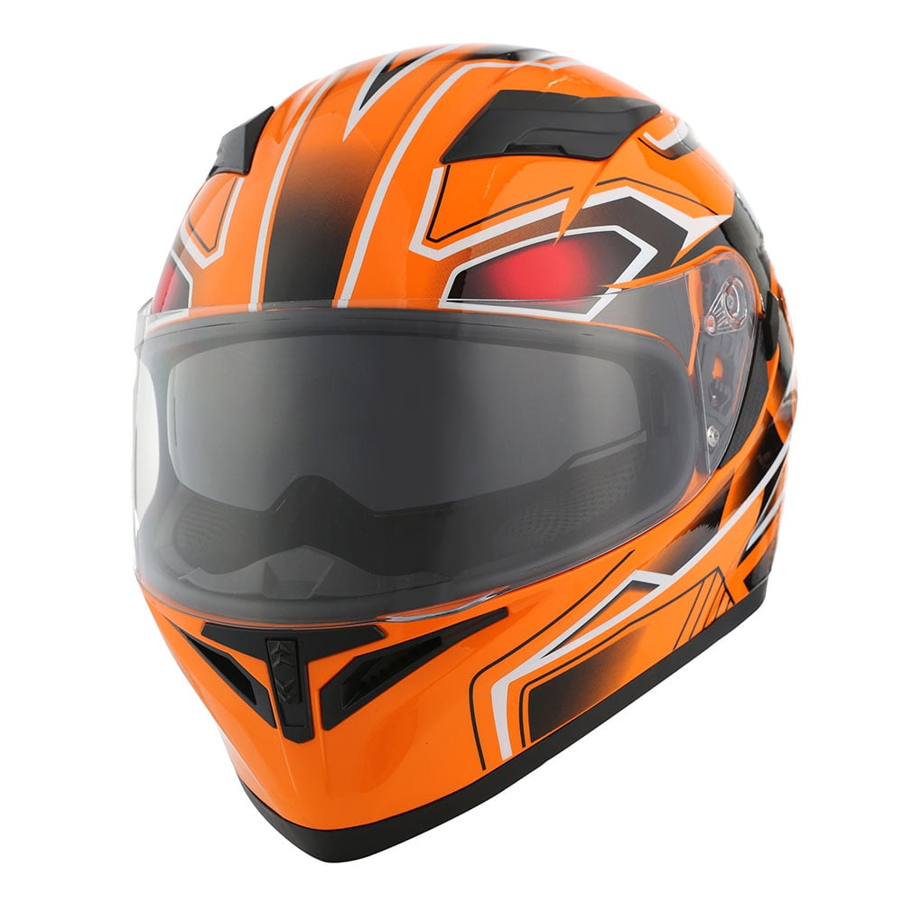 1Storm Motorcycle Full Face Helmet Street Bike Dual Visor/Sun Shield N-HJK316 Panther Orange