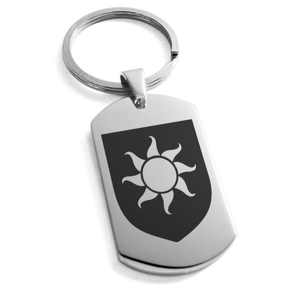 Stainless Steel Sun Splendor Coat of Arms Shield Engraved Dog Tag Keychain Keyring
