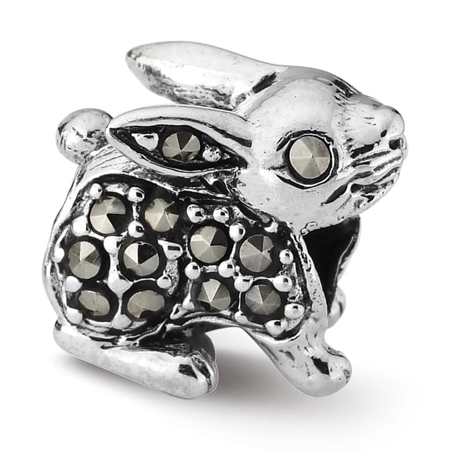 925 Sterling Silver Charm For Bracelet Marcasite Rabbit Bead Holiday Celebration Animal Stone Crystal