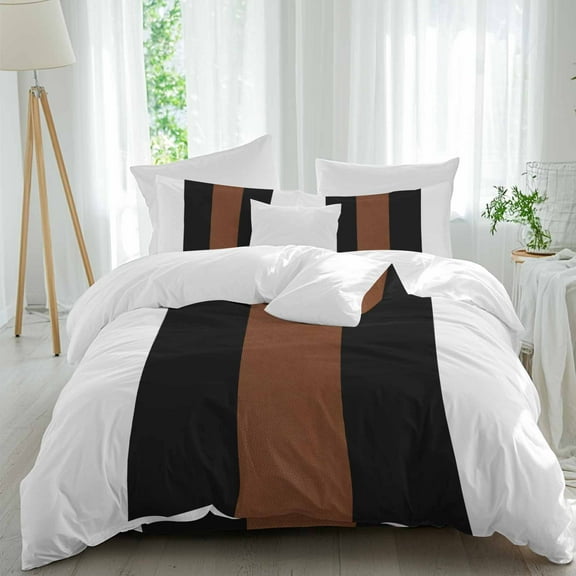 Boho Black Duvet Cover Set California King Size Brown and White Striped Tribal Farmhouse Style Lightweight Soft Comforter Covers 4 Piece Bedding Set with 1 Duvet Cover 1 Bed Sheet & 2 Pillow Shams
