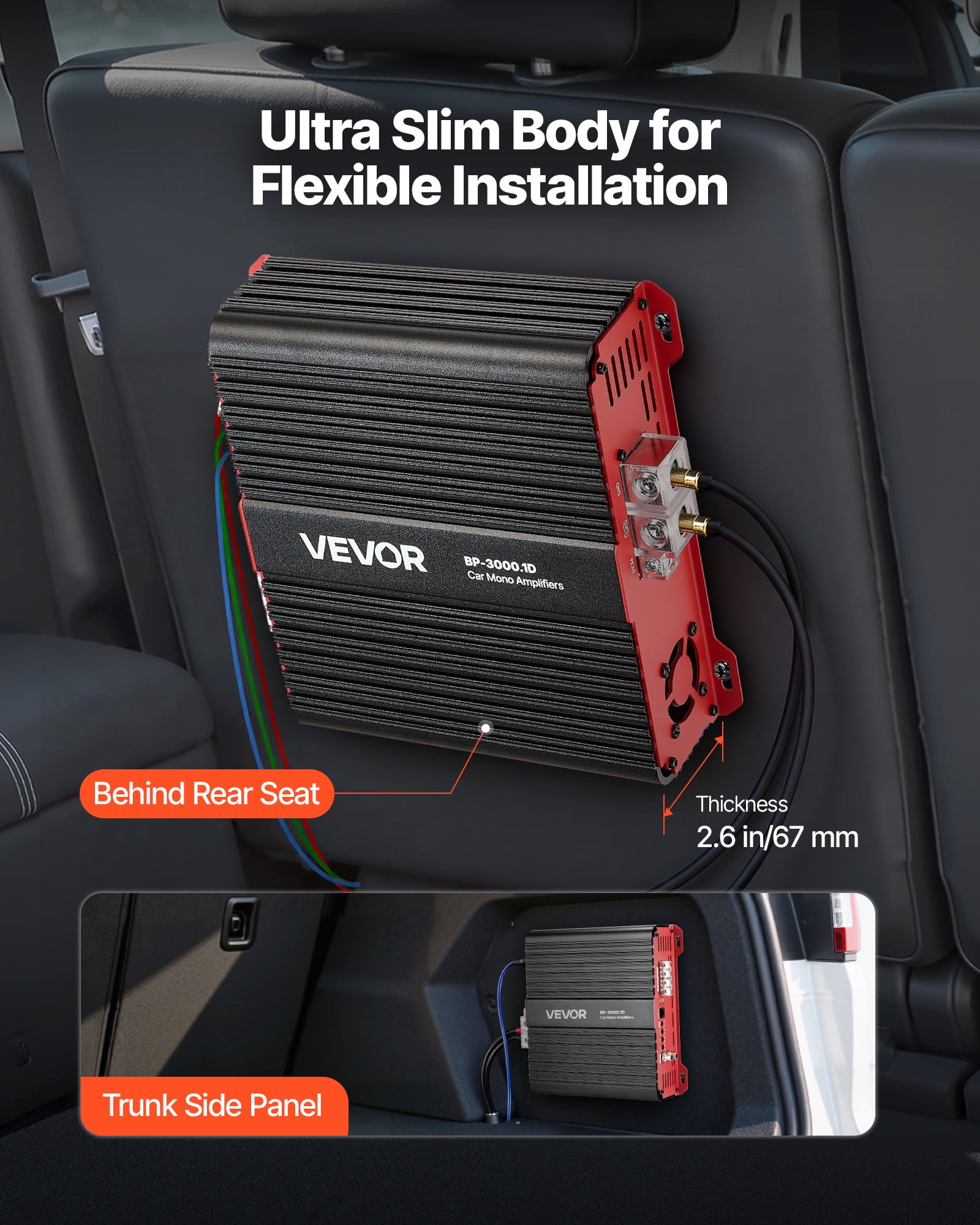 VEVOR Monoblock Car Amplifier, 3000W RMS MAX, 1/2/4 Ohm Stable, 1-Channel Class D Car Audio Amplifier with Remote Subwoofer Level Control, Low Pass Filter and Bass Boost, Volume Controller Included
