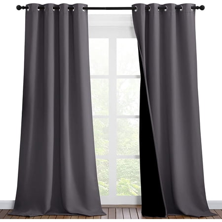 Grey Full Shade Curtain Panels, Pair of Thermal Insulated & Energy ...