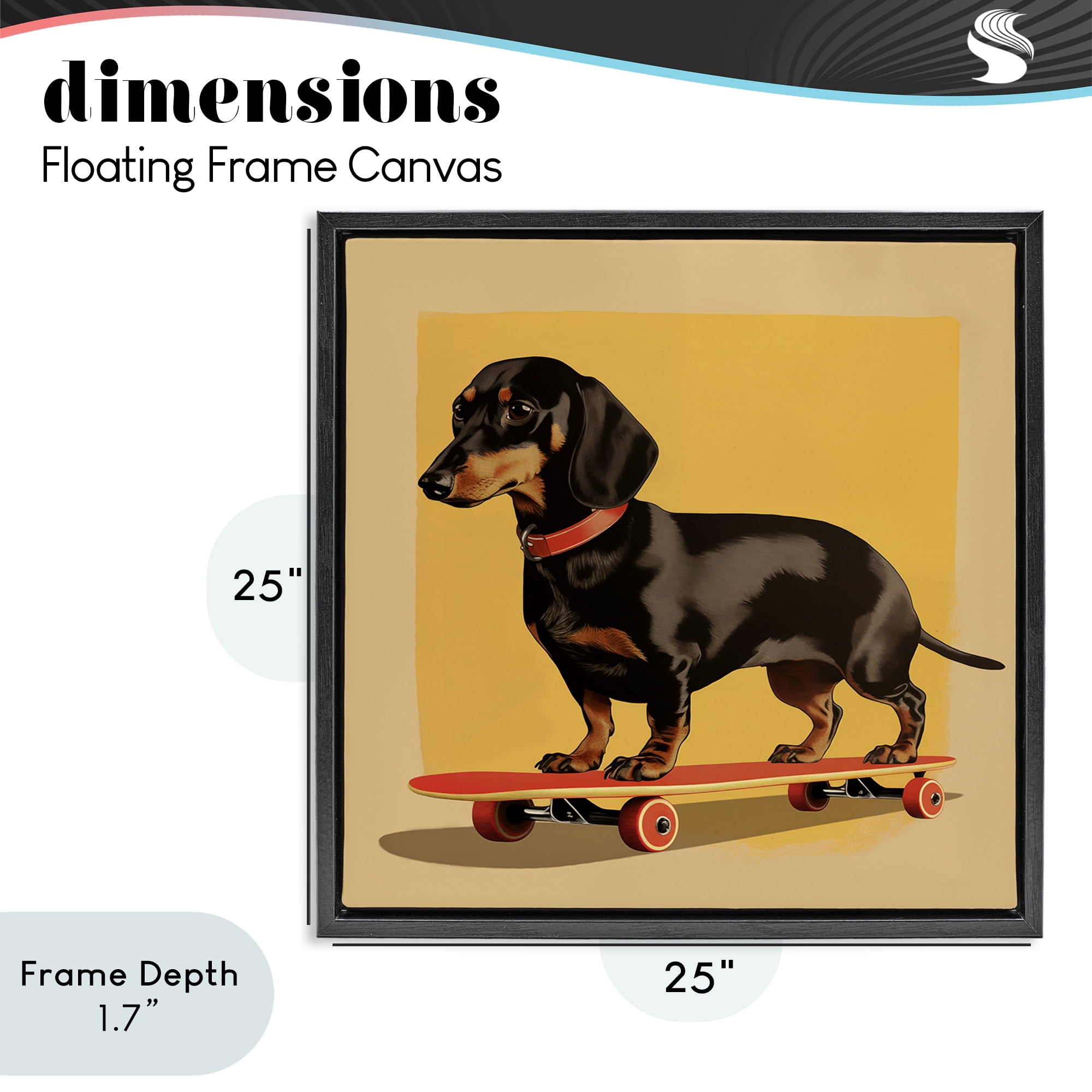 Stupell Industries Dachshund on Red Skateboard Black Framed Floater Canvas Wall Art, design by Andreas Magnusson
