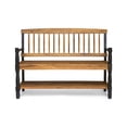 thumbnail image 6 of GZXS 51-Inch Acacia Wood Bench with Storage Shelf, Rustic Farmhouse Accent Seating with Hand-Carved Details, Teak with Black Arms, Easy Assembly, 6 of 10