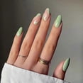 thumbnail image 1 of Simple green and white color matching French manicure, gel nail full coverage acrylic false nails, 24 pieces set, 1 of 5