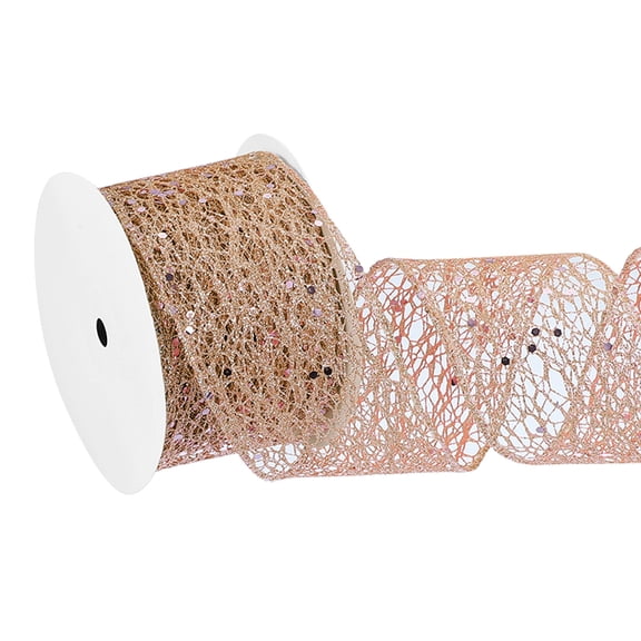 Uxcell Glitter Mesh Wired Ribbon for Christmas Tree and Gift Wrapping, Champagne