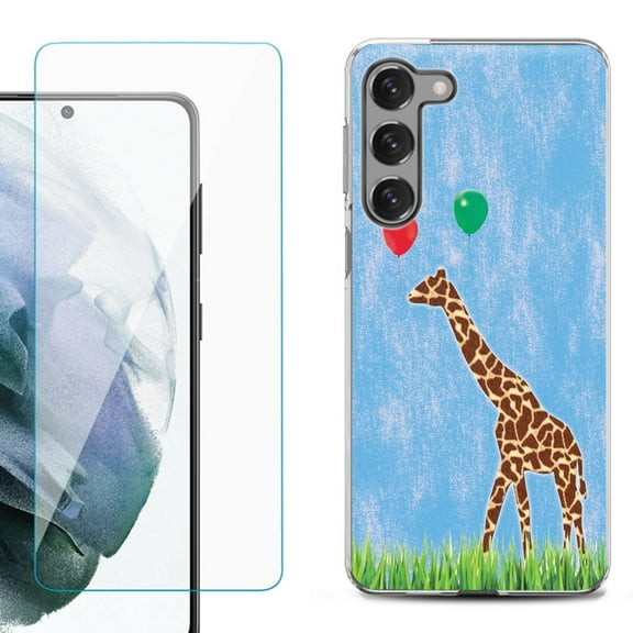 Shockproof Fashion Phone Case for Samsung Galaxy S23 5G, by OneToughShield ® - Giraffe/Balloon