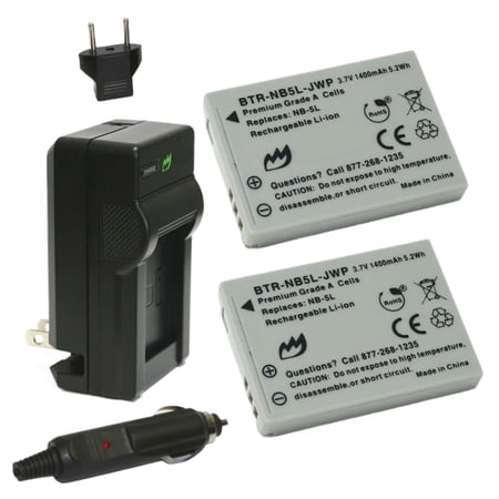 Replacement for Canon PowerShot SX230 HS Battery (2-Pack 1400mAh) and Charger with Car Adapter