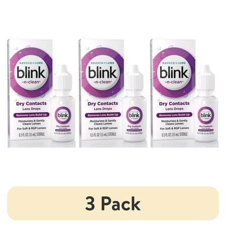 (3 pack) Blink-N-Clean Rewetting Eye Drops for Contact Lenses, Dry Lens Lubricant and Moisturizing, 0.5 fl oz