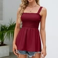 thumbnail image 5 of Mittory Women's Summer Ruffle Hem Smocked Tank Tops Sleeveless Strappy Cami Blouse Peplum Top Square Neck Babydoll Shirts, 5 of 7