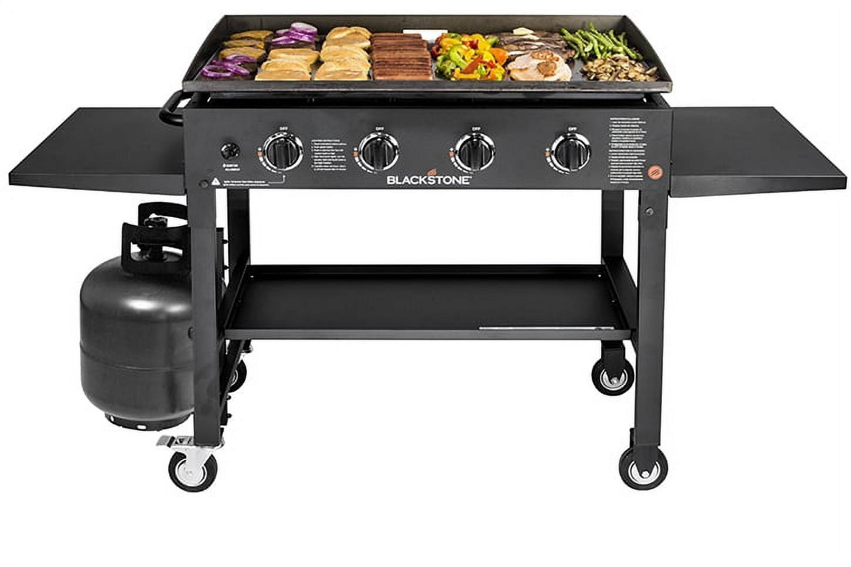 Blackstone 1554 Cooking 4 Burner Flat Top Gas Grill Propane Fuelled Restaurant Grade Professional Outdoor Griddle Station with Side Shelf, 36 Inches, Black