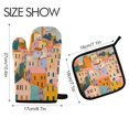 thumbnail image 2 of Yayeee Oven Mitts and Pot Holder Set of 4 Heat Resistant Kitchen Gloves Baking Hot Pad, Orange Cityscape Painting, 2 of 5