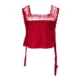 thumbnail image 5 of WEIWEN Lace Tank Tops for Women Lace Side Tie Tank Top Sleeveless Flowy Ruffle Cami Shirts Summer Going Out Crop Tops Red, L, 5 of 5