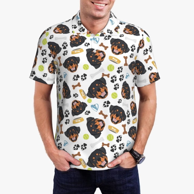 Fotbe Rottweiler Camiseta Polo de Golf para Hombre con Estampado – Camisa Deportiva Transpirable con Cuello Abotonado-X-Large