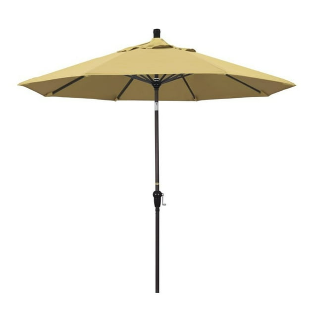 California Umbrella Parasol de Marché Rond en Aluminium de 9 Pieds, Manivelle, Inclinaison Automatique, Mât Bronze, Sunbrella Blé
