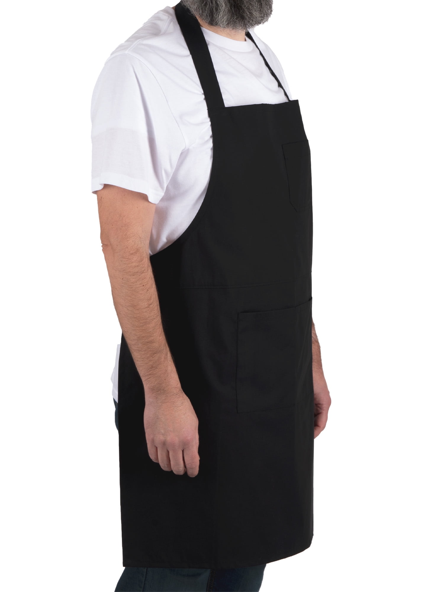 Mainstays Chef Kitchen Apron, 28" x 32" Cotton Bib Apron with Pockets for Cooking, Grilling, BBQ in Black