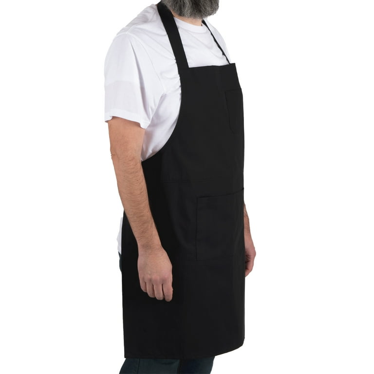 Mainstays Chef Kitchen Apron, 28" x 32" Cotton Bib Apron with Pockets for Cooking, Grilling, BBQ in Black