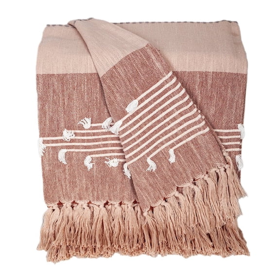 Parkland Collection Adonia Rust Cotton Slub Throw Blanket with Tassels, 50 x 60 Inch Decorative Sofa Throw