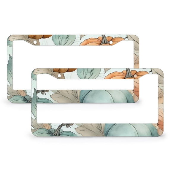 Watercolor Pumpkins with Autumn Leaves License Plate Frames 2 Pcs Set Thanksgiving Seasonal Holiday License Plate Frames Cover Holders for Women Men Metal License Plate Frame