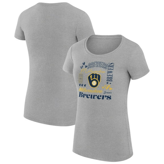 Women's G-III 4Her by Carl Banks Heather Gray Milwaukee Brewers Super-Slim Fit Lightweight Collage Team Graphic Crew