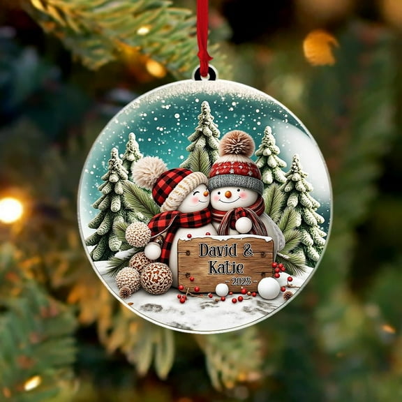 Personalized Snowman Couple Ornament 2025 - Christmas Ornament for Couples, Snowman Design, Engagement/Newlywed Keepsake