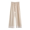 thumbnail image 4 of DHFJKG Flowy Wide Leg Pants For Women Lace Trim Palazzo Drawstring Elastic Waist Pants With Pockets Summer Beach Vacation Clothes Trendy Trousers, 4 of 4