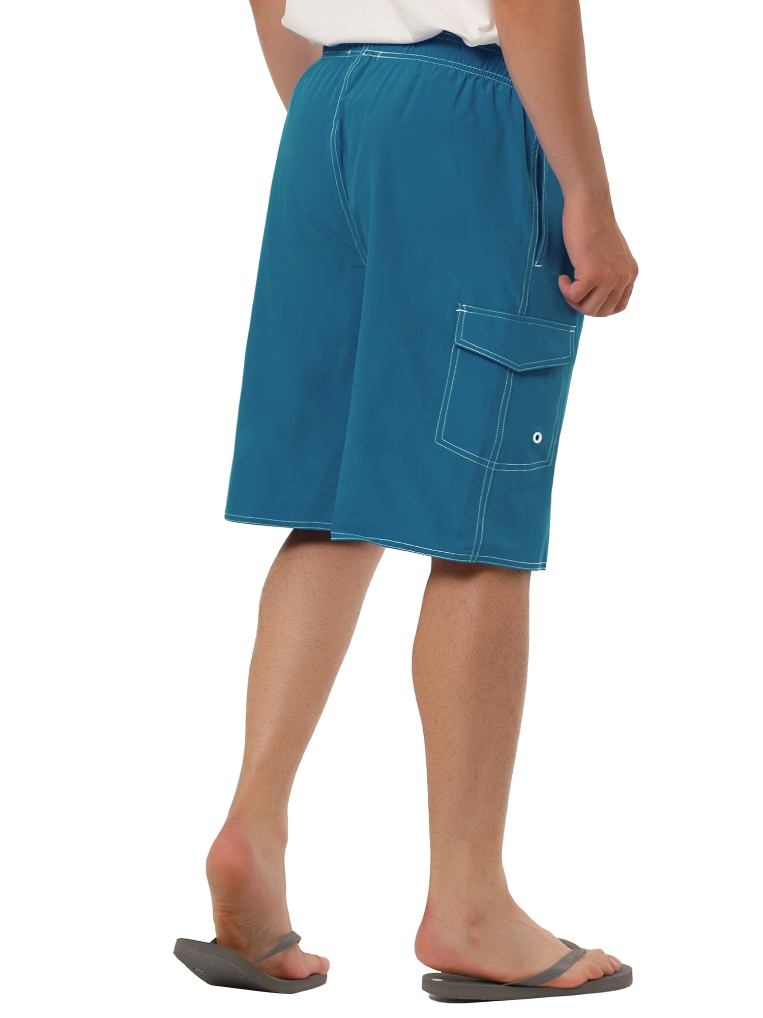 INSPIRE CHIC Father's Day Men's Shorts Summer Drawstring Elastic Waist Solid Beach Board Swim Shorts 36 Blue