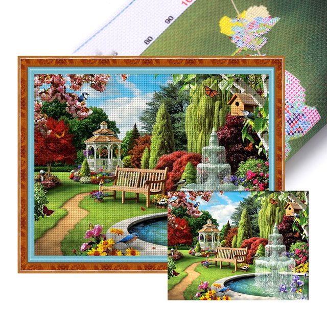 Hilo Algodón Bordado Punto Cruz Impreso para Jardín Y Patio 11CT 50x40cm