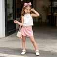 thumbnail image 5 of Glisme Girls Outfit Set Flower Sleeveless Halter Tees With Shorts Set Loose Fit Girls Outfit Size 5-6 Years Pink, 5 of 9