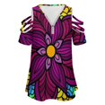 thumbnail image 3 of T-Shirt Femme Style Hippie Psychédélique Flower Power ic, Mode Été, Imprimé Floral, Col en V, Fermeture Éclair, Pull Creux, 3 of 5