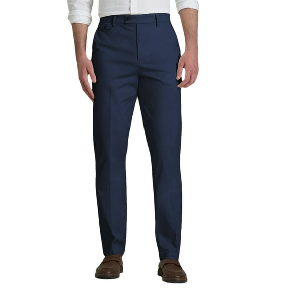 Zimjoy Men's Blue Dress Pants Straight Leg Pleated Front Dress Pant Office Trousers Belt Classic Work Pants Casual Suit Pants with Pockets, Navy L