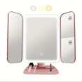 thumbnail image 3 of Rechargeable 78-LED Tri-Fold Cosmetic Mirror, 3 Color Lights, 1x/2x/3x Magnification, Touch Control, Dual Power Supply, Pink Beauty Mirror for Women Gift, 3 of 7