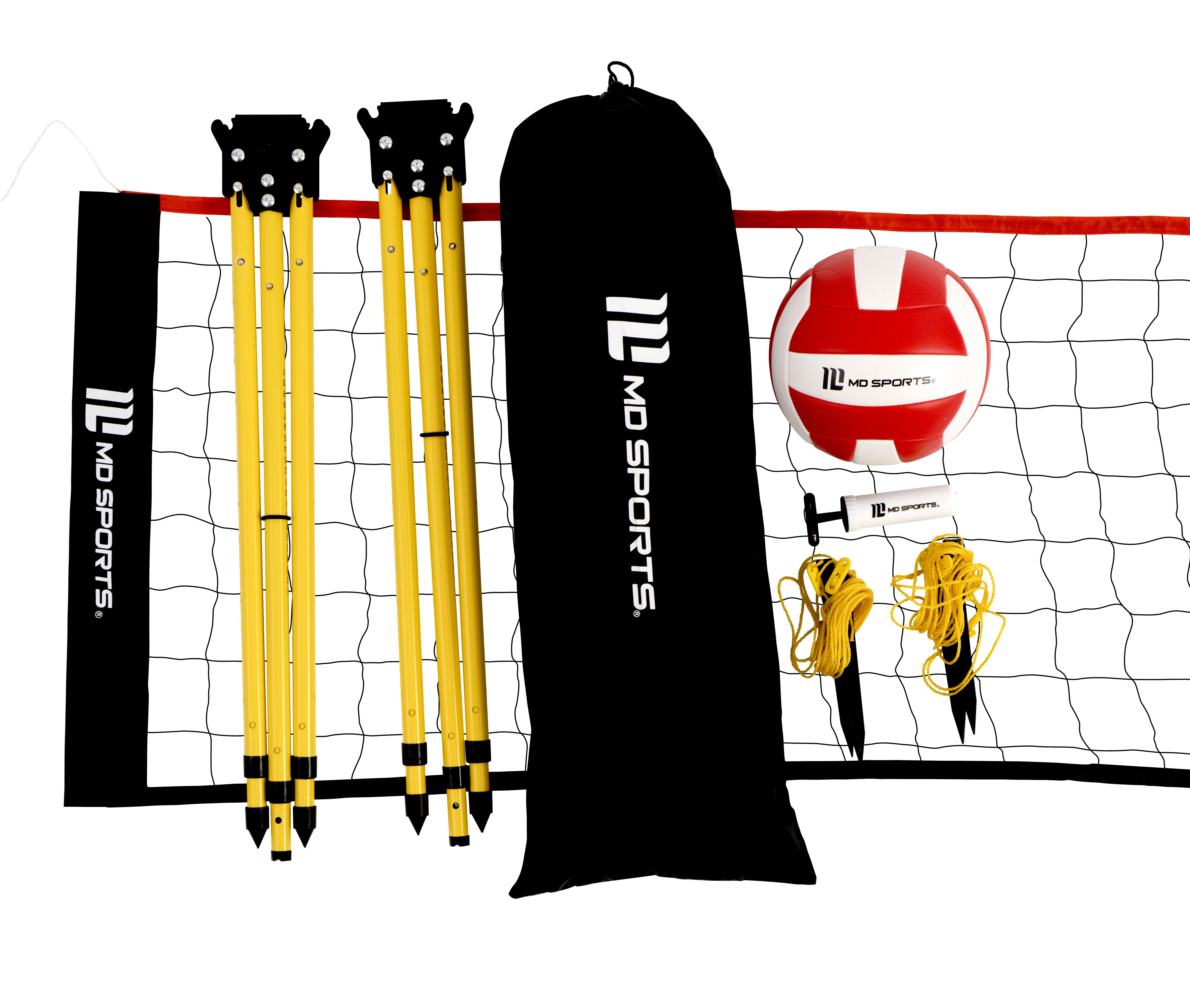 30 ft Volleyball Set, Quick Assembly, Official Size Net with Adjustable Height, Steel Poles, Ball Included, by MD Sports