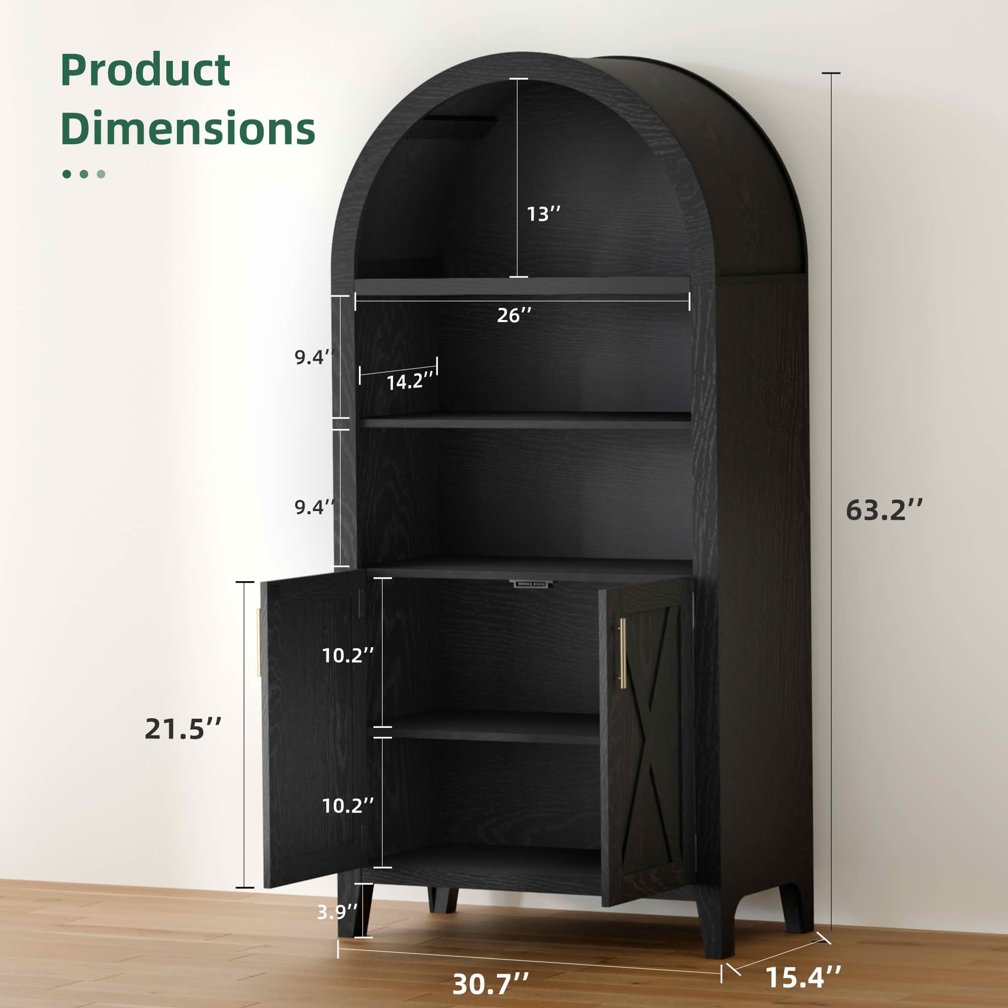 MAYEERTY 63" Full Black Arch Cabinet, for Bedroom Living Room