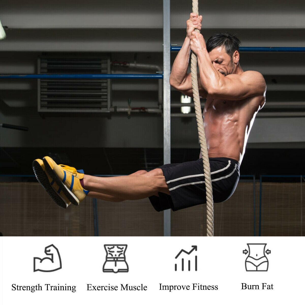 Gymax 12ft Gym Fitness Training Climbing Rope W/Rubber Grips Strength