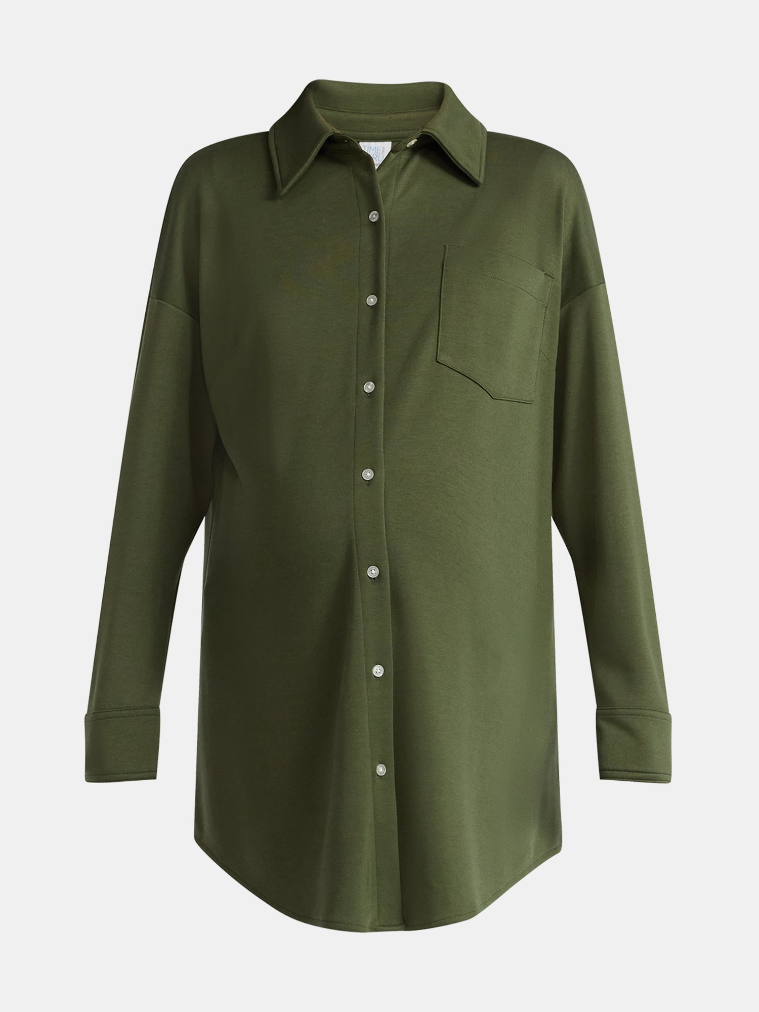 Time and Tru Women's Maternity Boyfriend Button Up Shirt with Long Sleeves, Size S~XXL