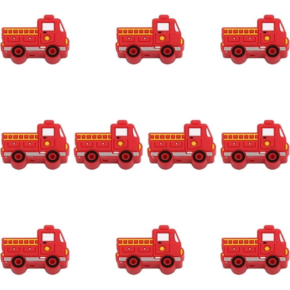 10Pcs Fire Fighting Truck Shape Silicone Beads