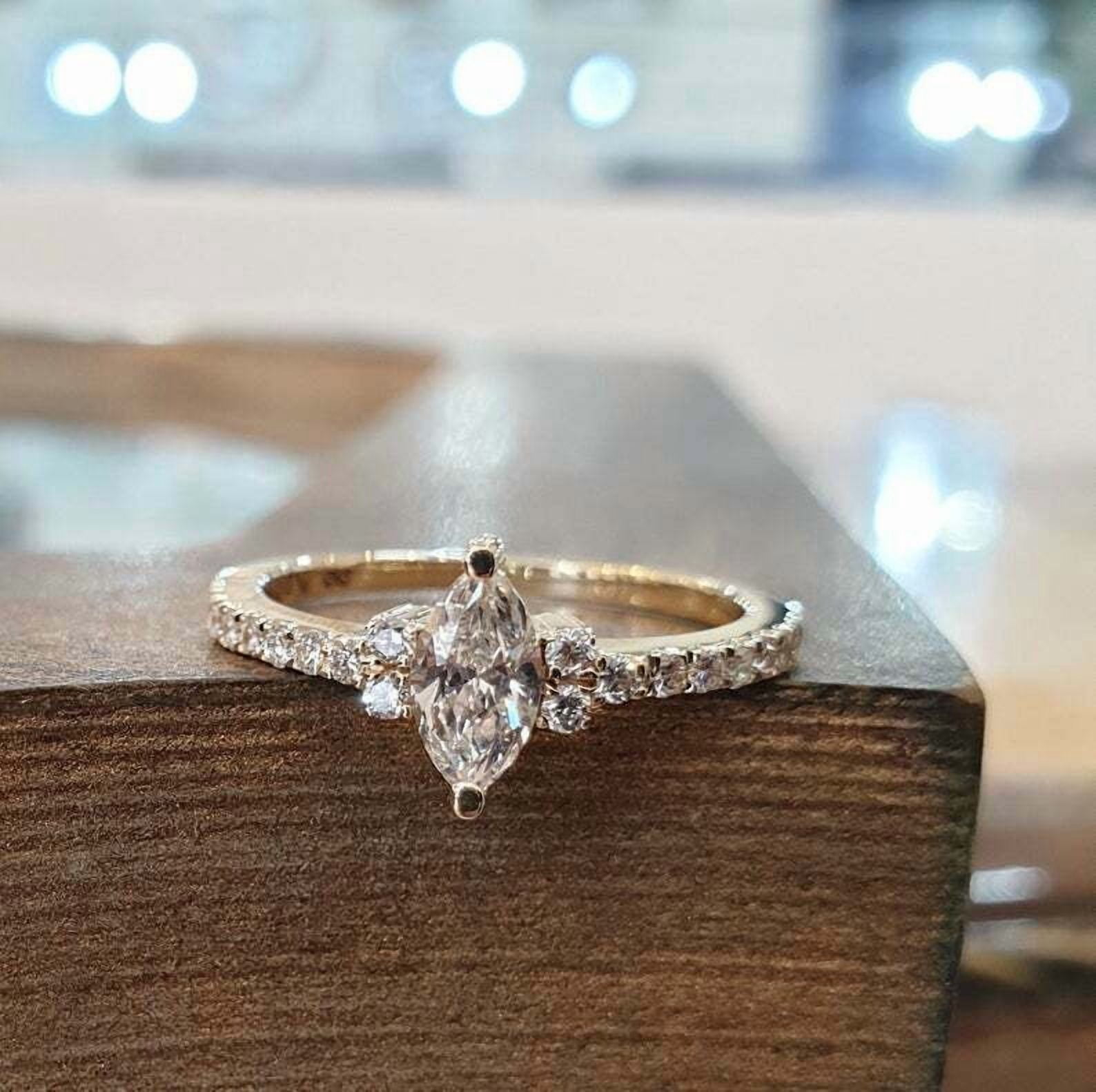 HeartsAndYou 1ct Marquise Moissanite Engagement Ring for Women Petite Round Accents 18k Yellow Gold Over Silver