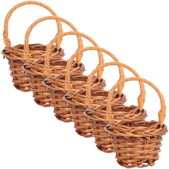 PBPBOX Miniature Woven Baskets Rattan Small Baskets With Handles 6Pcs