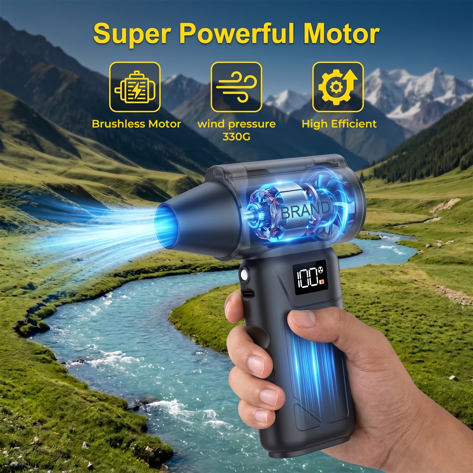 Solarplay Compressed Air Duster,130000RPM Handheld Car Vacuum/Air Blower& Pump,5 Gear Adjustable Electric Air Duster/Car Vacuum Cleaner,Keyboard Duster with LED Light-8 Kits Air Blower for Computer