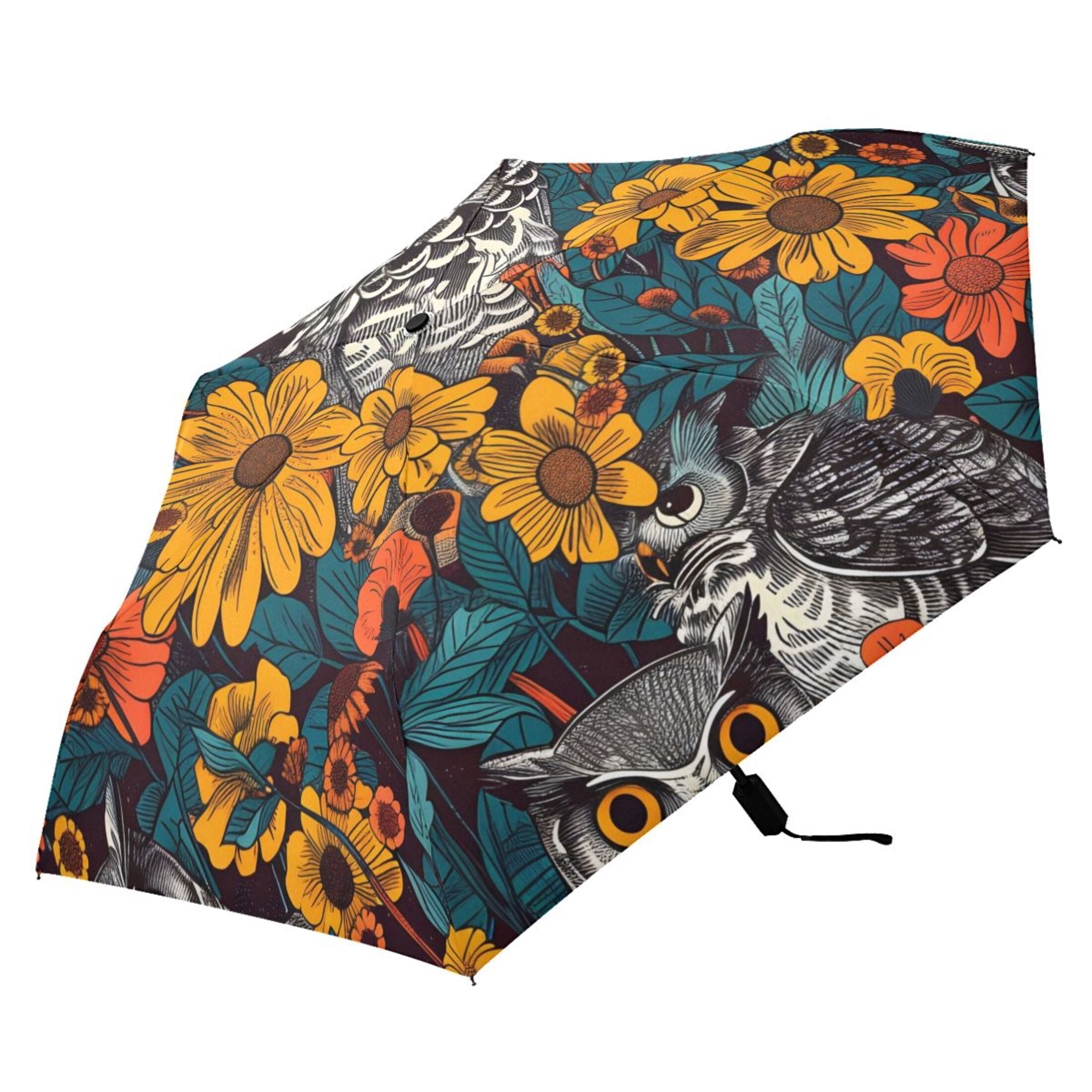 ALAZA Owl in Sunflowers UPF 50+ Compact Folding Umbrella for Rain Travel Umbrella Packable