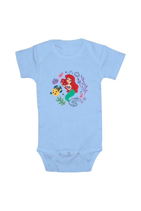 Infant's The Little Mermaid Ariel and Flounder Cute Drawing Bodysuit