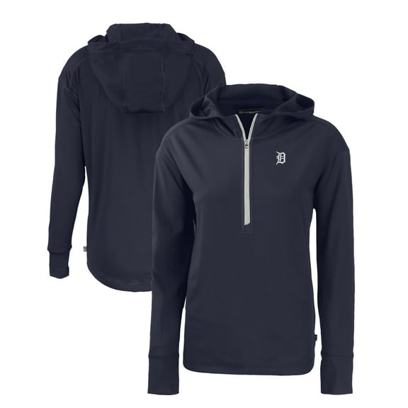 Women's Cutter & Buck Navy Detroit Tigers Daybreak Eco Recycled Half-Zip Hoodie