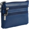 thumbnail image 1 of Monedero de piel auténtica para mujer, color azul, minimonedero con llavero, 1 of 5