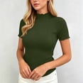 thumbnail image 6 of ClodeEU Women's Ribbed Knit Mock Neck T-Shirt, Short Sleeve Fitted Basic Top Army Green,Women's Plus L, 6 of 9