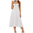 thumbnail image 1 of Vestido ajustado con cintura entallada y cordón ajustable para mujer - Vestido de fiesta sin mangas con cuello cuadrado y tirantes, con cremallera en la espalda (XS-XXL), 1 of 5