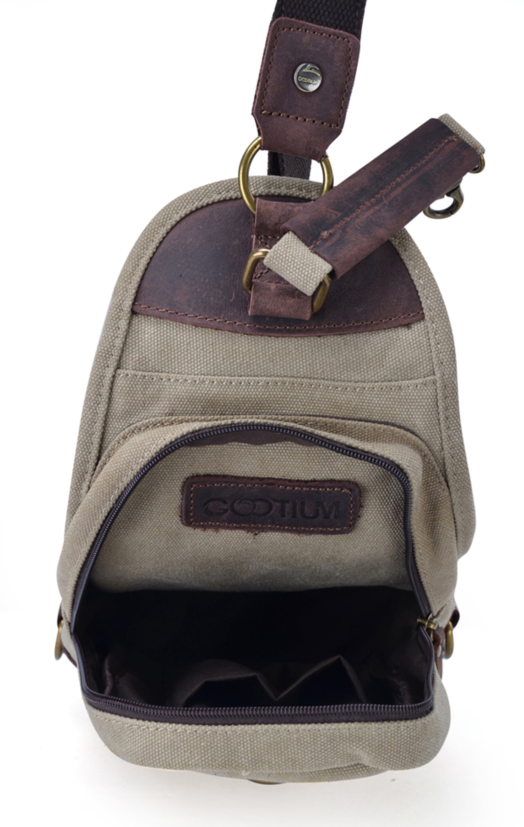 Gootium Canvas Chest Pack Vintage Crossbody Bag Leather Shoulder Sling