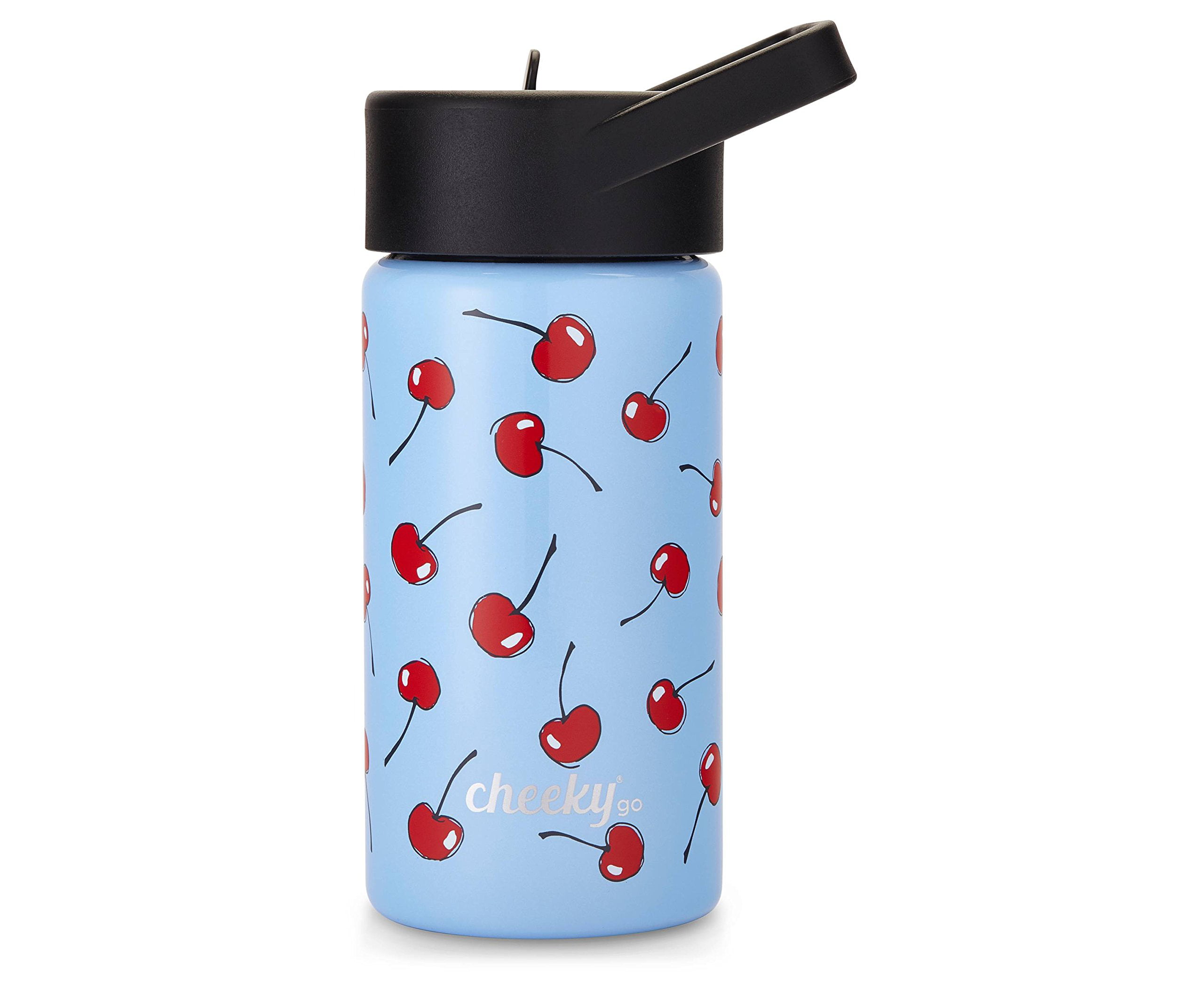 Cheeky Kids Go 14oz Insulated Stainless Steel Blue Water Bottle with Straw Lid 