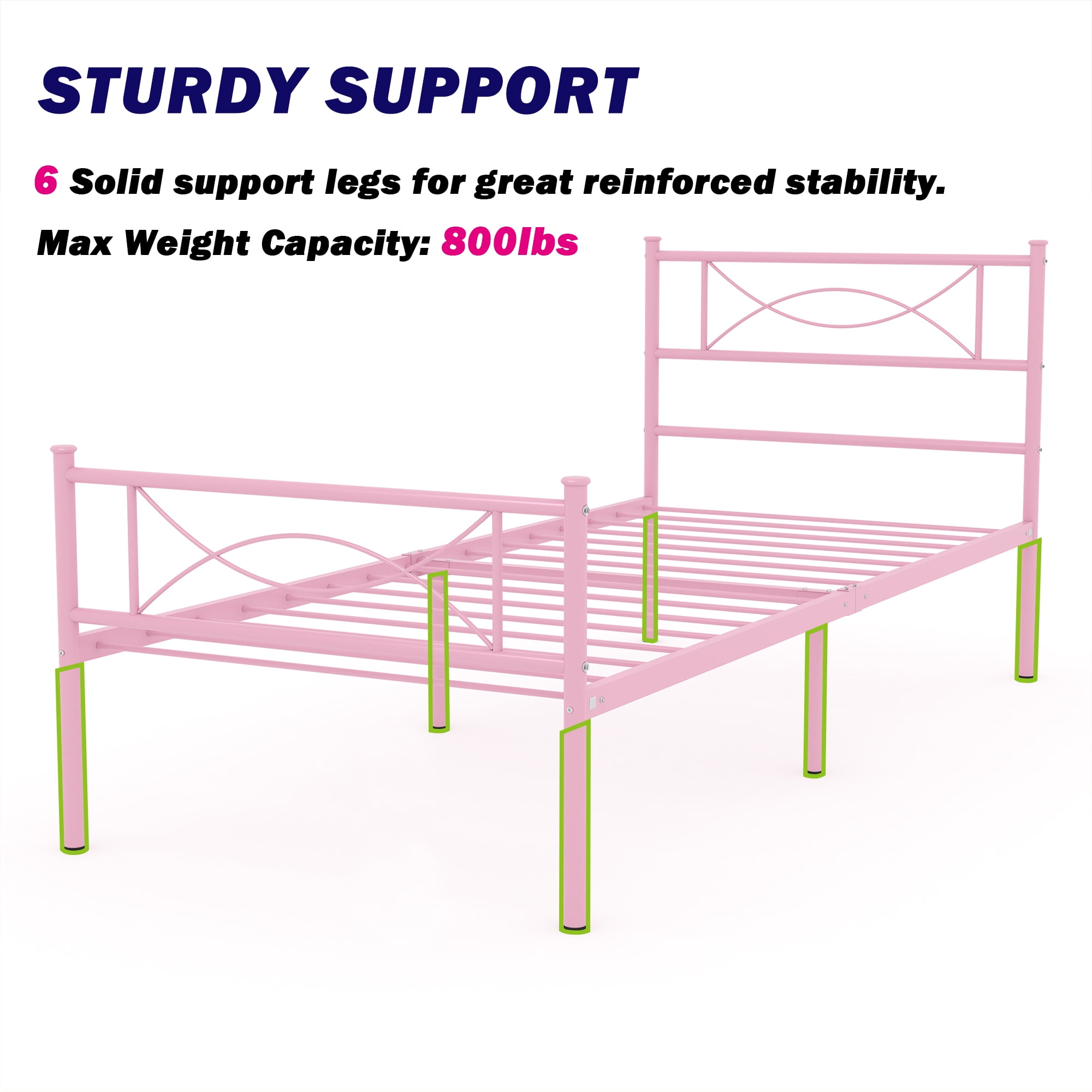 Yoneston Kids Pink Metal Platform Bed Frame Twin Single Bed with Headboard & Footboard for Girls Bedroom Furniture, No Box Spring Needed